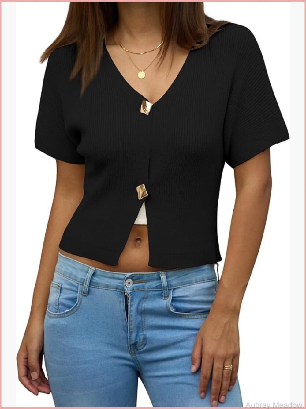 Women's Short Sleeve V-Neck Cropped Cardigan Button Down Sweater Top